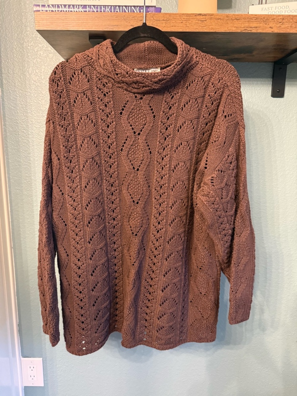 Vintage Made in USA Chunky Knit Sweater Brown Mock Neck Cozy Oversized